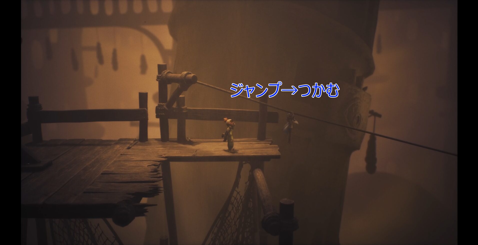 Using the rope zipline to cross