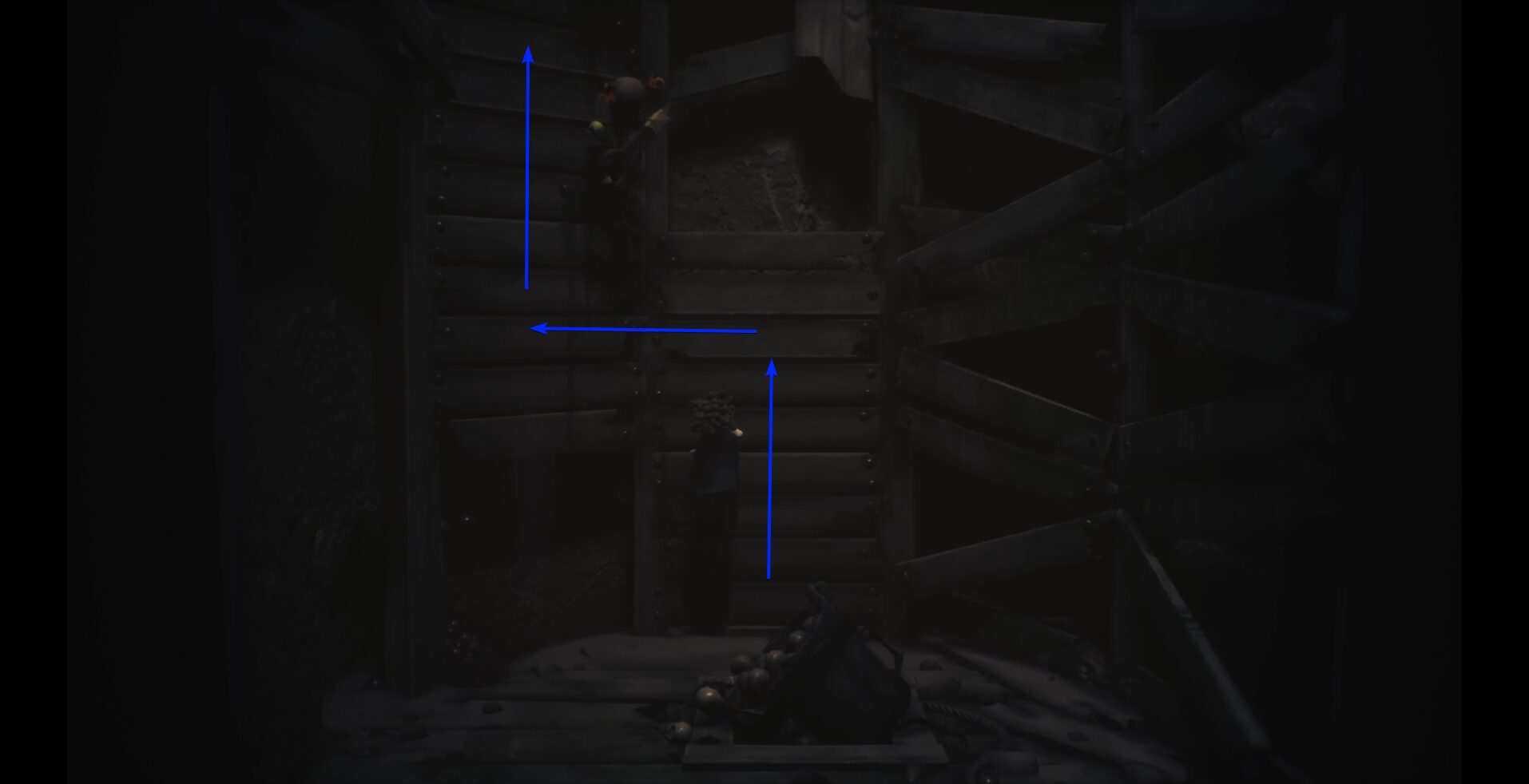 Climbing up using intact boards